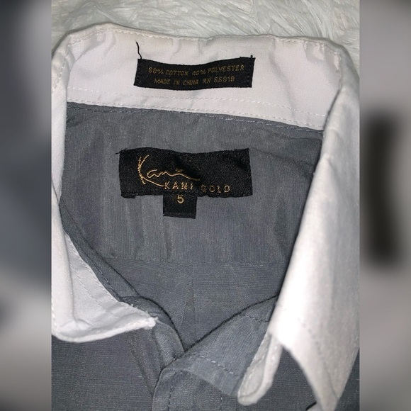 Karl Kani Gold Button Up Shirt Gray White Boys 5 - Picture 2 of 4